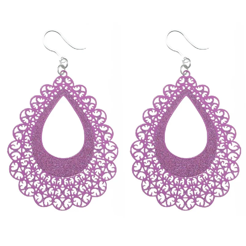 Minimalist bar earrings-Large Lace Teardrop Dangles Hypoallergenic Earrings for Sensitive Ears Made with Plastic Posts