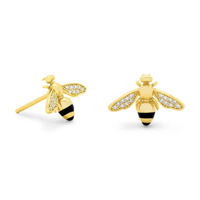 Aged gold earrings-Honeybee Stud Earrings with Cubic Zirconia Accents