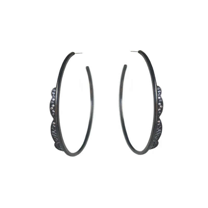 Gold stud earrings-Black Lace hoop Earrings