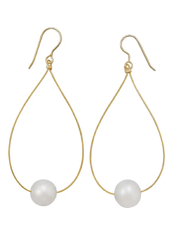 Feather motif earrings-Cultured Freshwater Pearl Earrings with 14k Yellow Gold Ear Wires