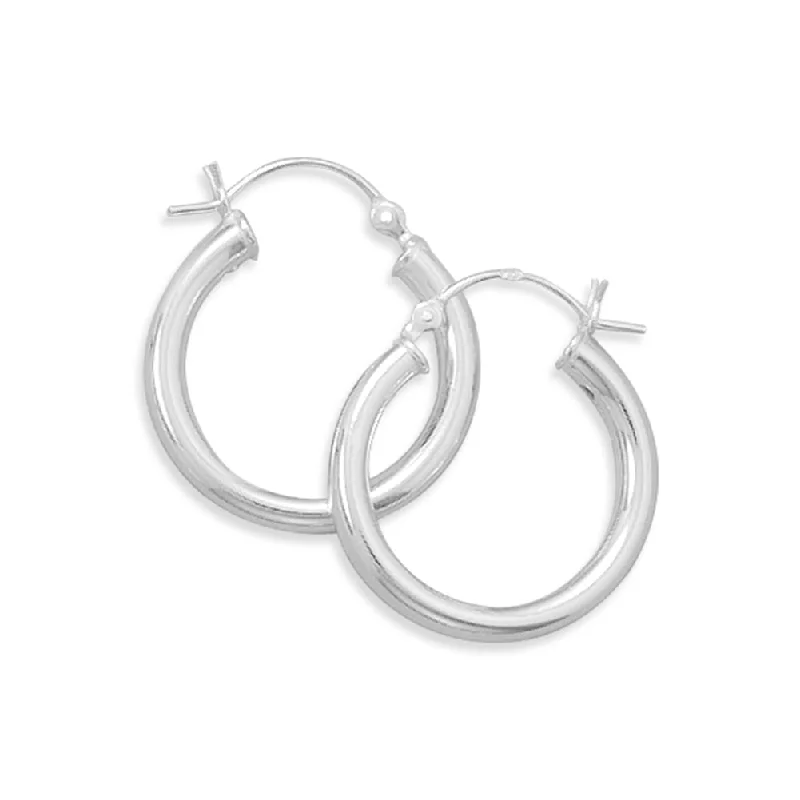 Glass bead earrings-Medium Small 3mm x 20mm Round Tube Sterling Silver Hoop Earrings