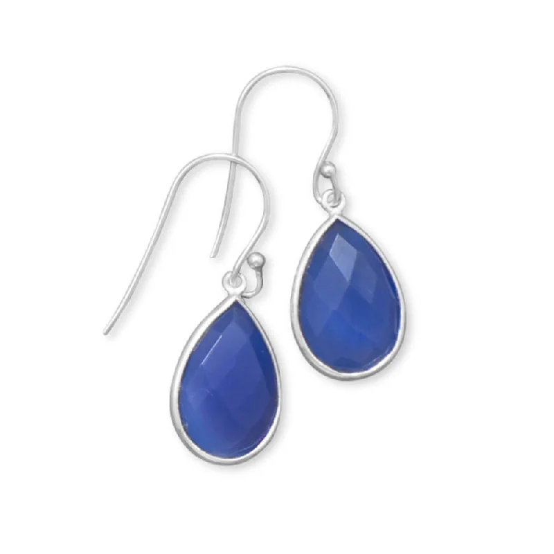 Statement dangle earrings-Blue Chalcedony Dangle Earrings Teardrop Shape Faceted Sterling Silver