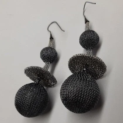 Bamboo hoop earrings-MILENA ZU CROCHETED STAINLESS STEEL BOBBLE DROP EARRINGS