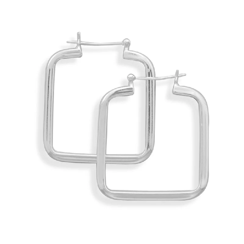 Crescent drop earrings-Large Square Shape Square Tube Hoop Earrings with Snap Posts