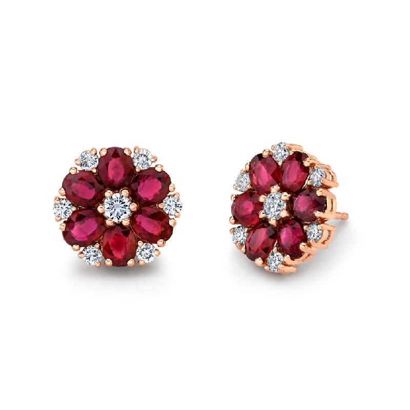 Oval stud earrings-Rubies Floret Studs