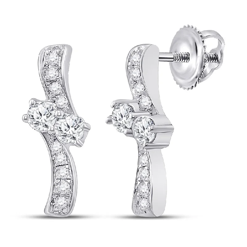 Vintage stud earrings-Hearts Together Diamond Stud Drop Earrings 1/4 ctw 14k White Gold