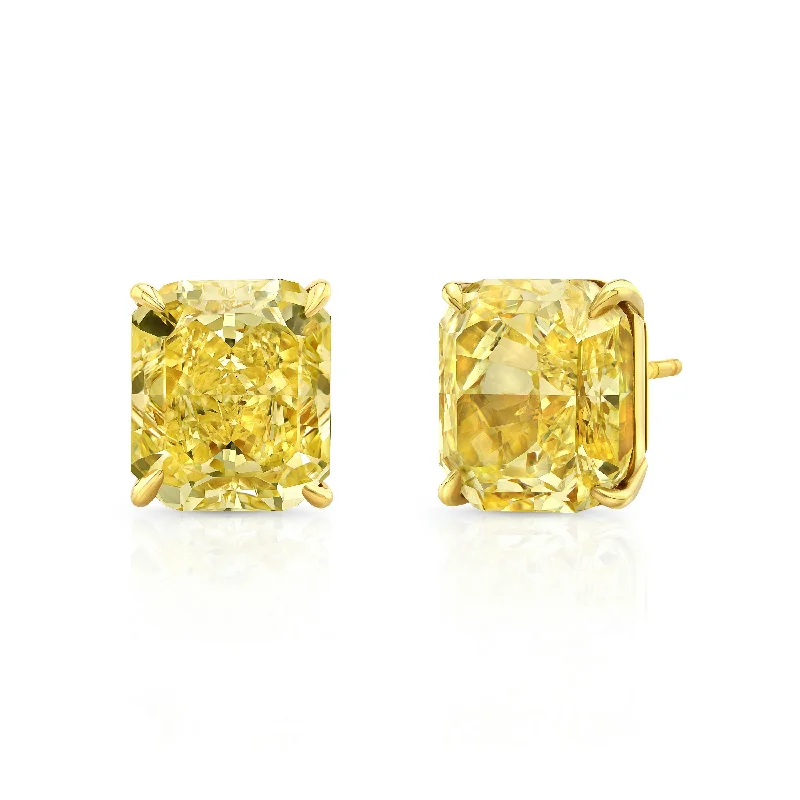 Triangle stud earrings-Fancy Intense Yellow Radiant Diamond Studs