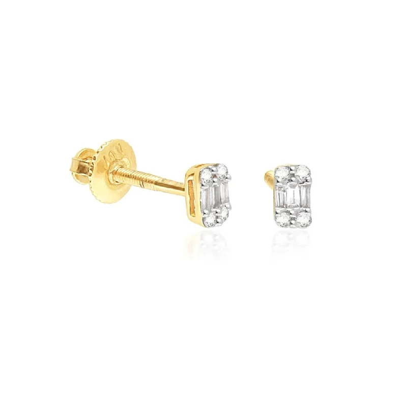 Asymmetrical earrings-Baguette Mixed Diamond Screw Back Earrings