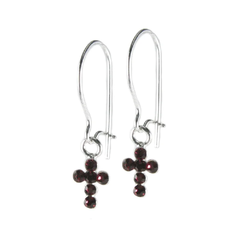 Tiered dangle earrings-Red Cross Earrings with Swarovski(R) Crystals Sterling Silver