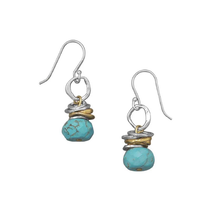 Filigree stud earrings-Sterling Silver and Brass Ring Reconstituted Turquoise Bead Earrings