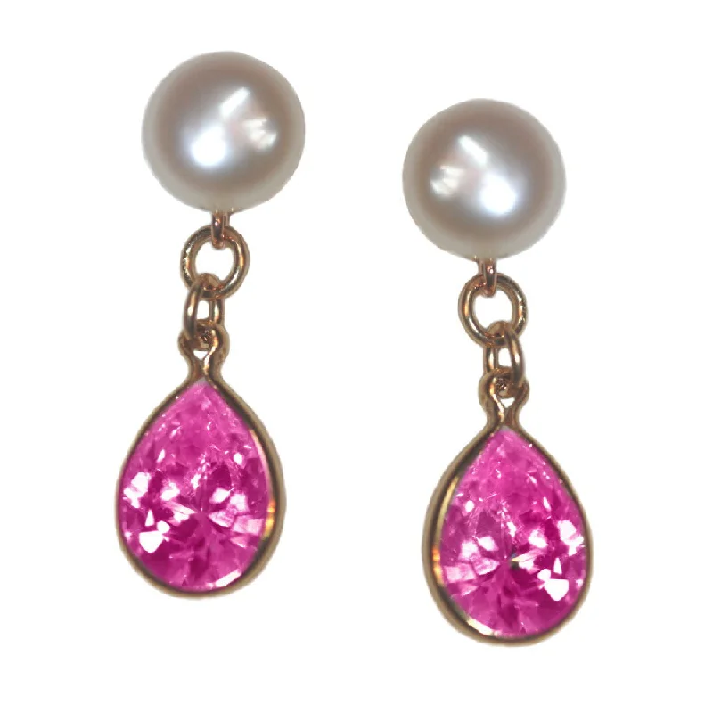 Coin charm earrings-A+ Grade Cultured Freshwater Pearl Earrings October Cubic Zirconia 14K Gold-Fill