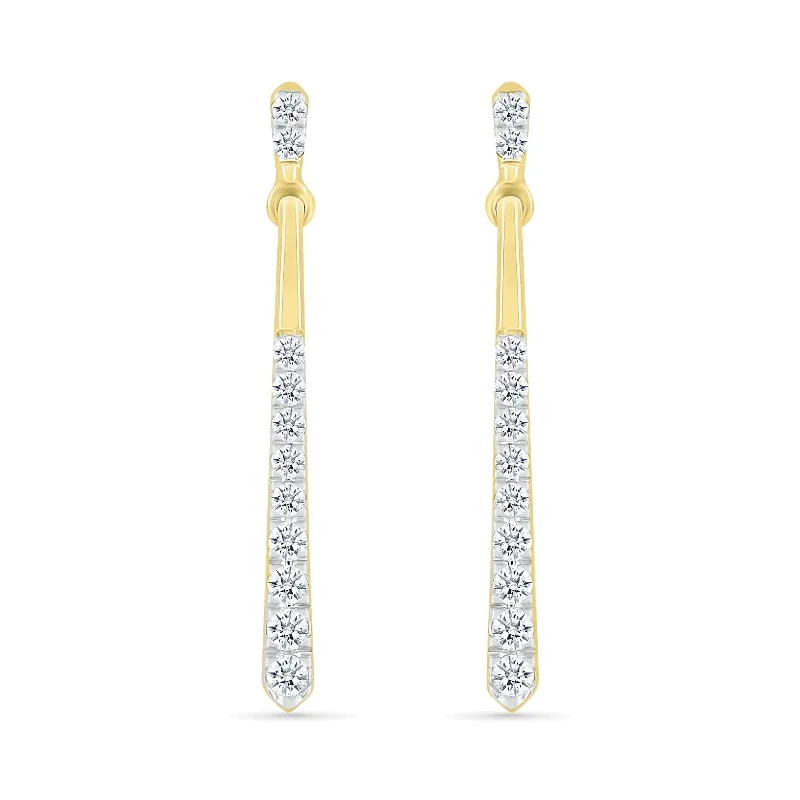 Textured hoop earrings-Long Diamond Dangle Stud Earrings