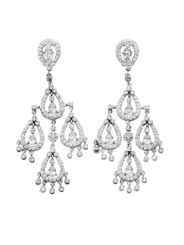 Beaded cluster earrings-Cubic Zirconia Pear Shapes Chandelier Earrings Rhodium on Sterling Silver