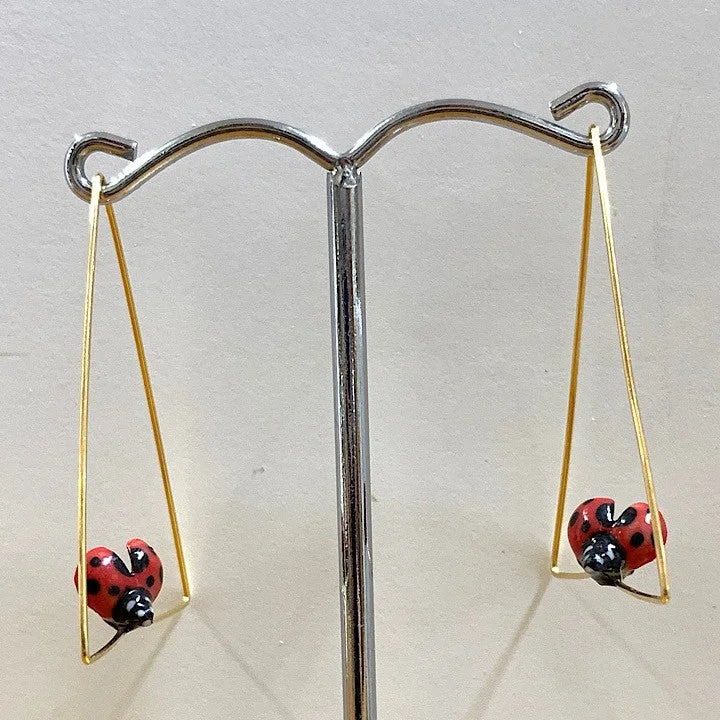 Asymmetrical earrings-LADYBUG TRIANGLE EARRING