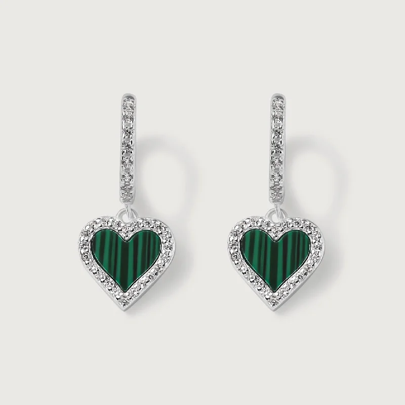 Tribal bead earrings-Modern Love Malachite Heart Hoops