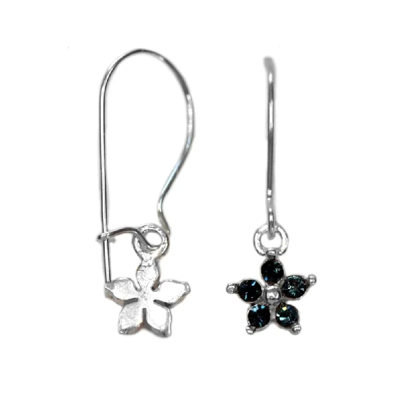 Hexagon hoop earrings-Small Blue Flower Earrings Made with Swarovski(R) Crystals Sterling Silver