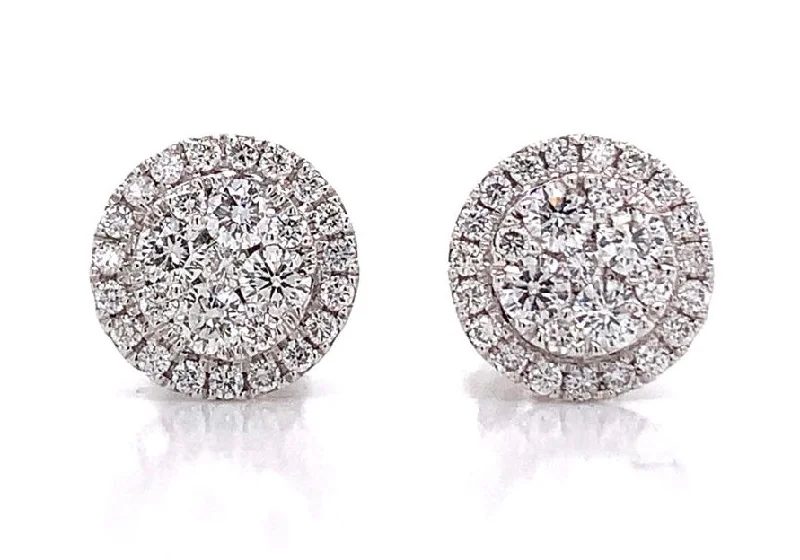 Retro charm earrings-18ct White Gold 0.77ct Diamond Illusion Halo Stud Earrings