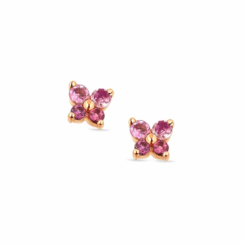 Sculpted hoop earrings-Pink Tourmaline Butterfly Stud Earrings