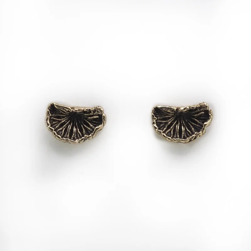 Silver hoop earrings-Split gill mushroom studs