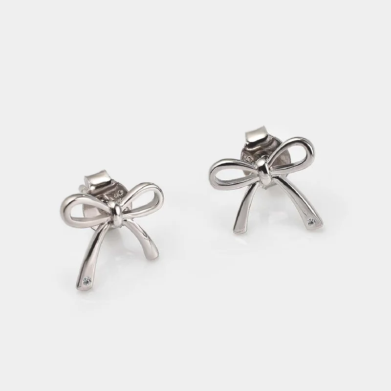 Huggie style earrings-Sweet Diamond Bow Studs