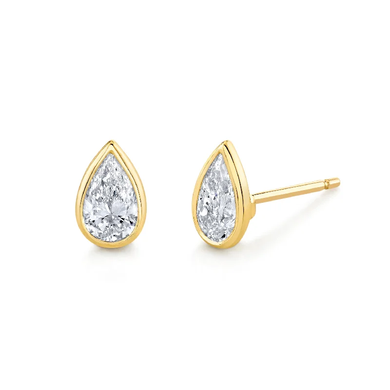 Bold hoop earrings-Pear Shape Bezel Set Stud Earrings