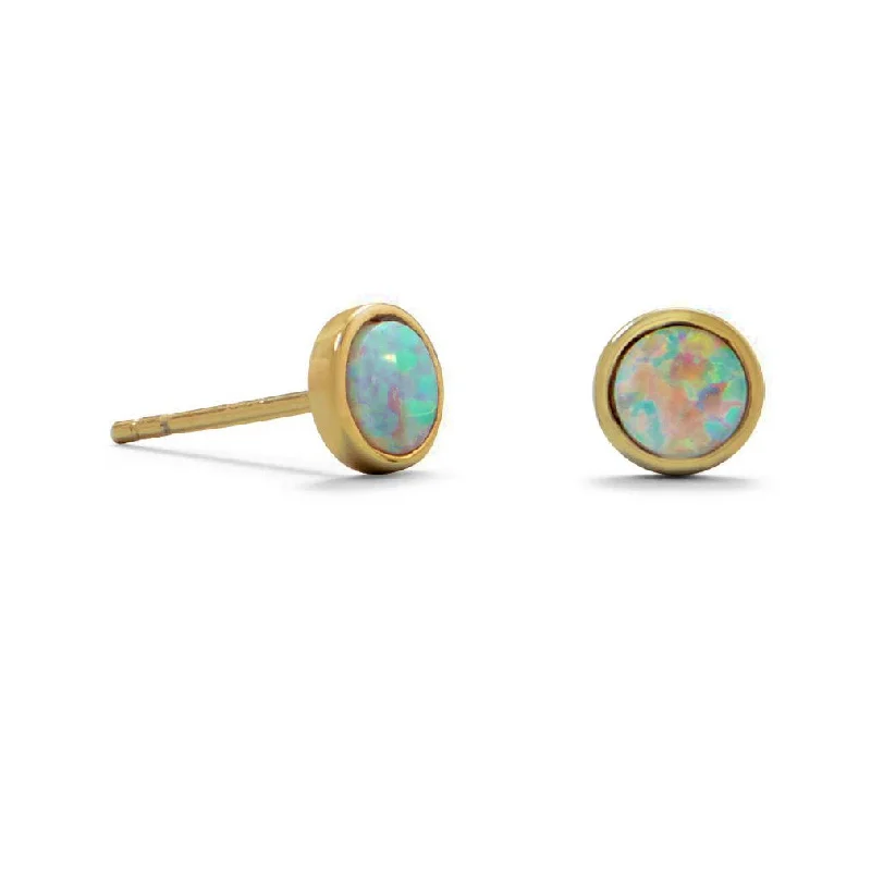 Bold hoop earrings-Synthetic White Opal Stud Earrings Gold-plated Sterling Silver