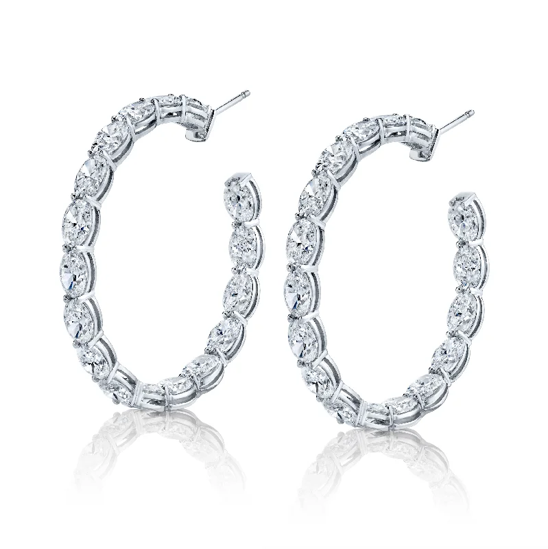 Swarovski earrings-Oval Diamond Hoop Earrings in 18k White Gold