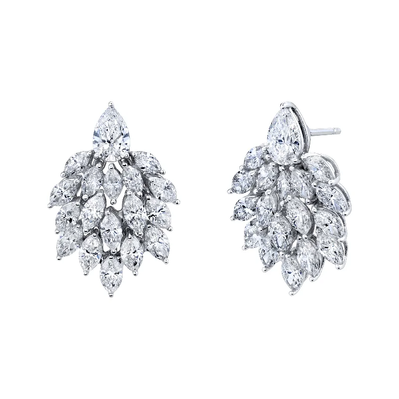 Druzy gem earrings-Marquise and Pear Shape Diamonds Cluster Earrings