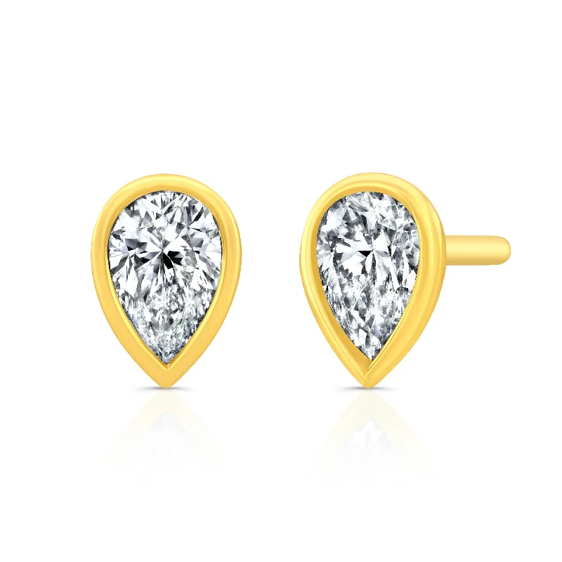 Dot accent earrings-Pear Shape Diamond Bezel Studs