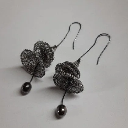 Lightweight dangle earrings-WOVEN MESH BELLS ON HOOK EARRINGS