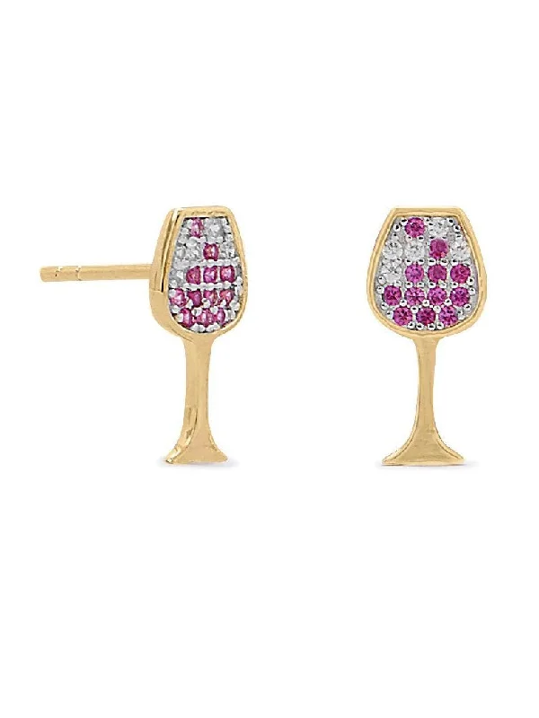 Vintage style earrings-Wine Glass Stud Earrings Cubic Zirconia CZ Post Gold-plated