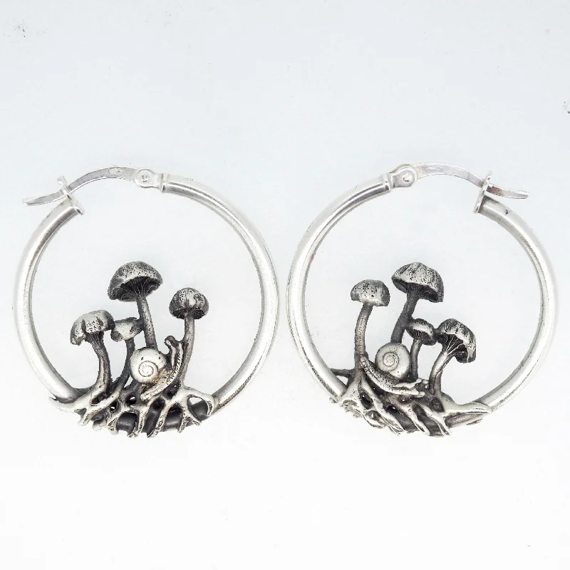 Wing charm earrings-Small mushroom hoop earrings with snails