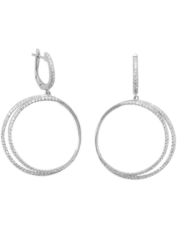 Infinity charm earrings-Eclipse Cubic Zirconia Double Hoop Earrings Rhodium on Sterling Silver