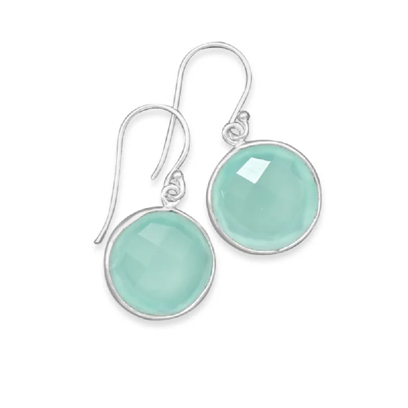 Huggie style earrings-Sterling Silver Sea Green Chalcedony Earrings Round Drop