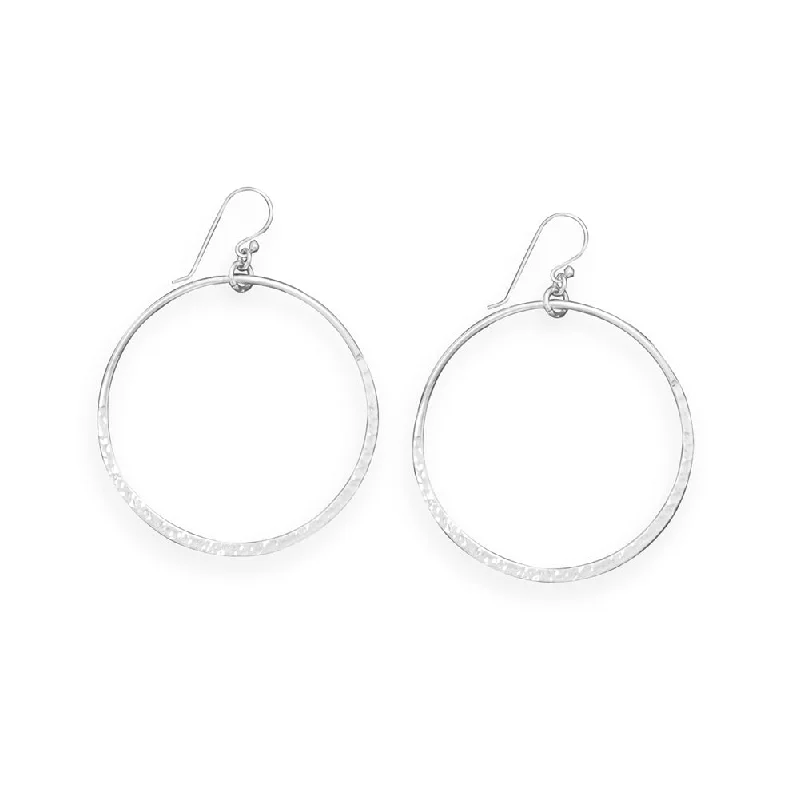 Crescent drop earrings-Dangle Hoop Earrings Hammered Texture Sterling Silver