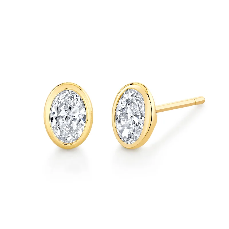 Cameo style earrings-1.4  Carat Oval Diamond Bezel Studs Set in 18k Gold