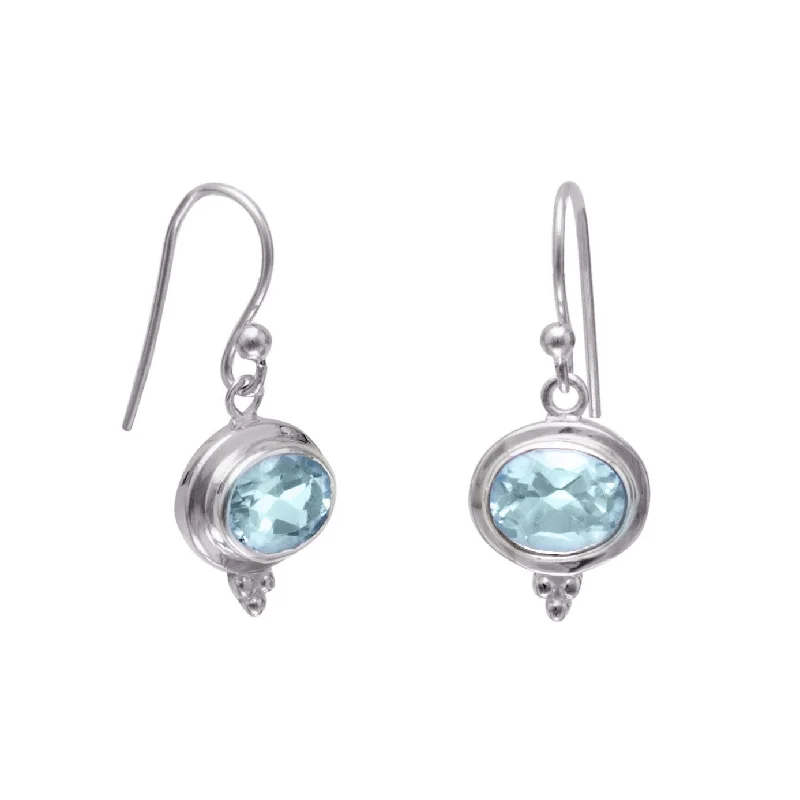 Lunar drop earrings-East West Side Set Oval Blue Topaz Sterling Silver Earrings