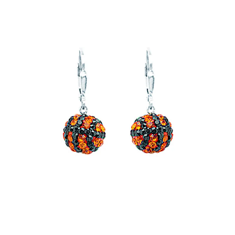 Beaded cluster earrings-Basketball Earrings Sterling Silver with Sparkling Austrian Crystal - 3D