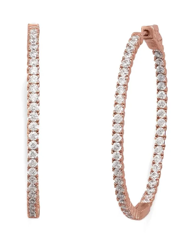 Lace detail earrings-In Out Hoop Earrings Cubic Zirconia 14k Rose Gold on Sterling Silver 43mm