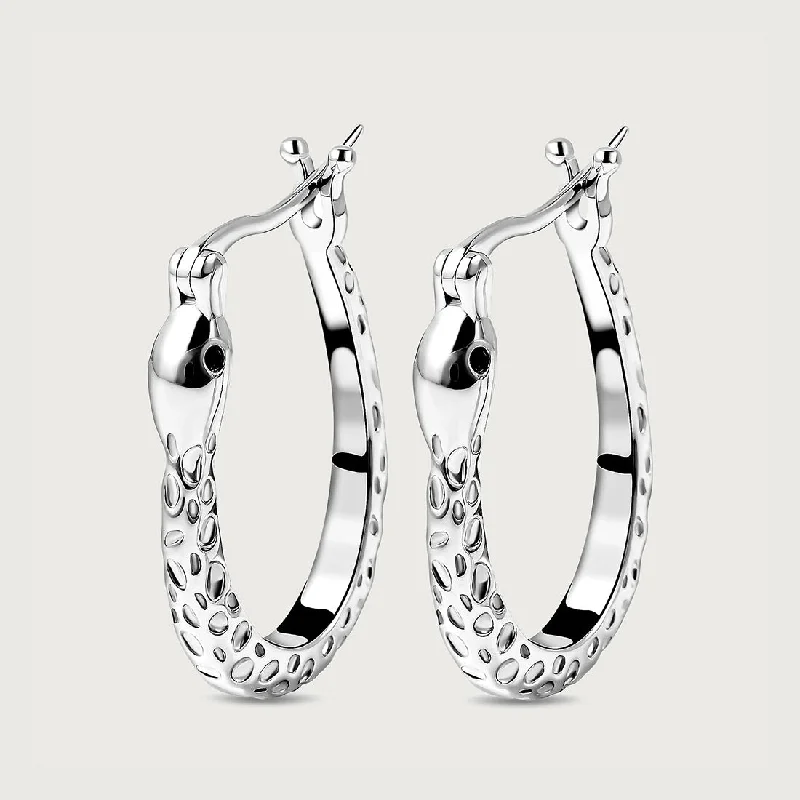 Rose quartz earrings-Allegro Snake Hoop Earrings with Black Spinel