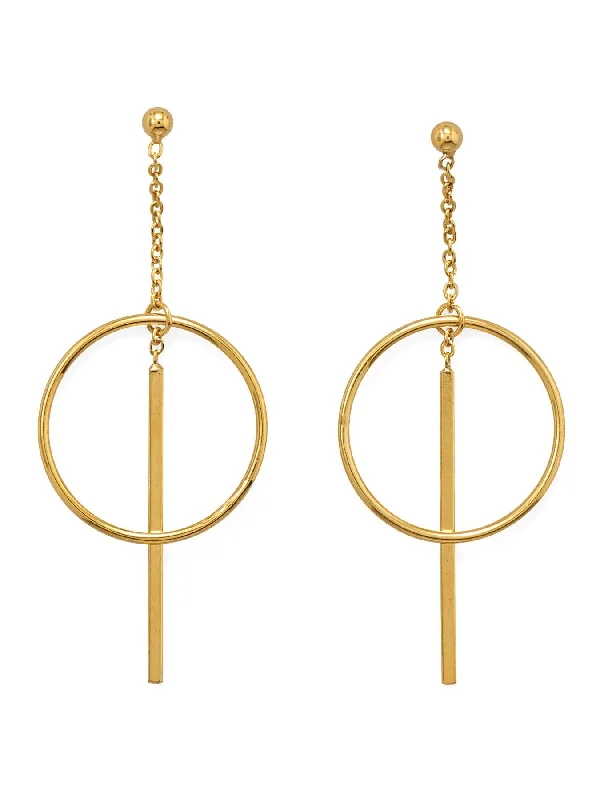 Abstract stud earrings-Circle and Bar Dangle Earrings with Chain Ball Post Gold-plated Silver