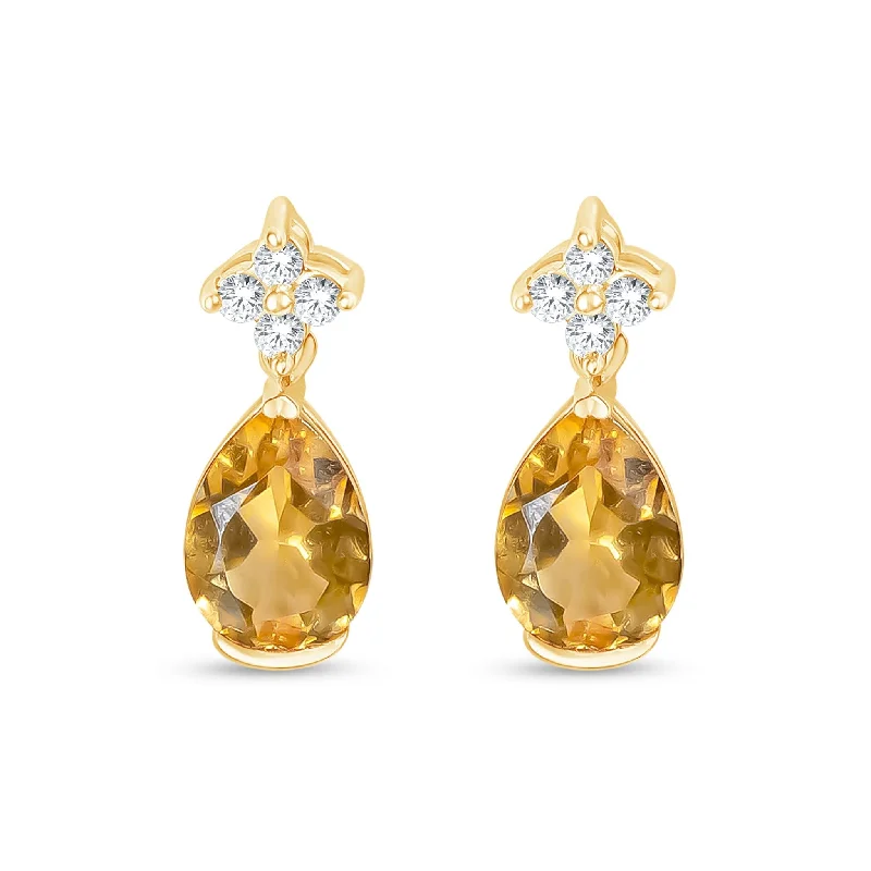 Multi-layer earrings-Sapphire Clover & Citrine Droplet Stud Earrings