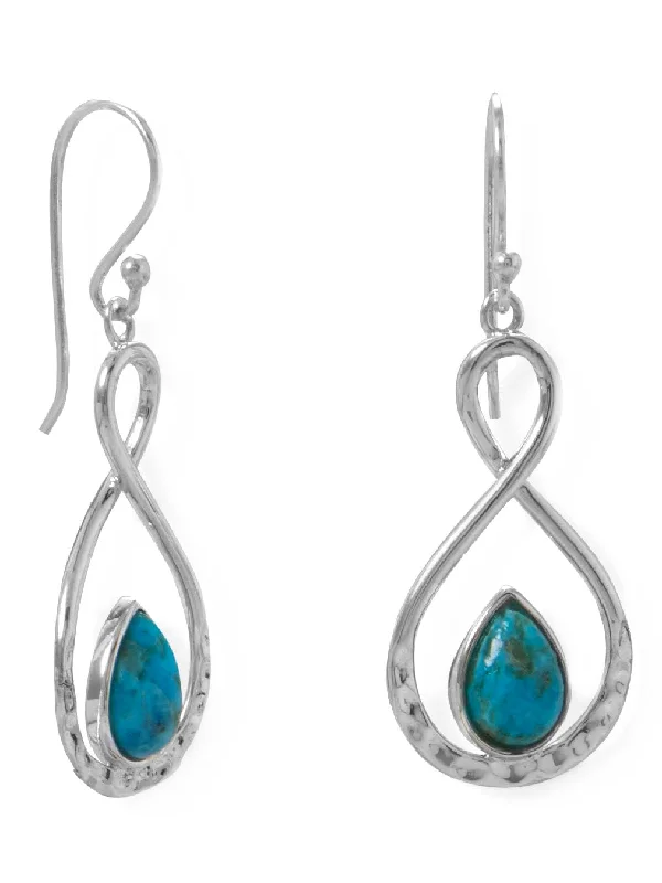 Rainbow gem earrings-Reconstituted Turquoise Earrings Figure Eight Hammered Sterling Silver