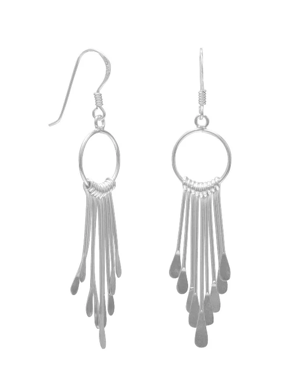 Abstract stud earrings-Fringe Earrings with Open Circle 9 Bar Sterling Silver Dangle Earrings