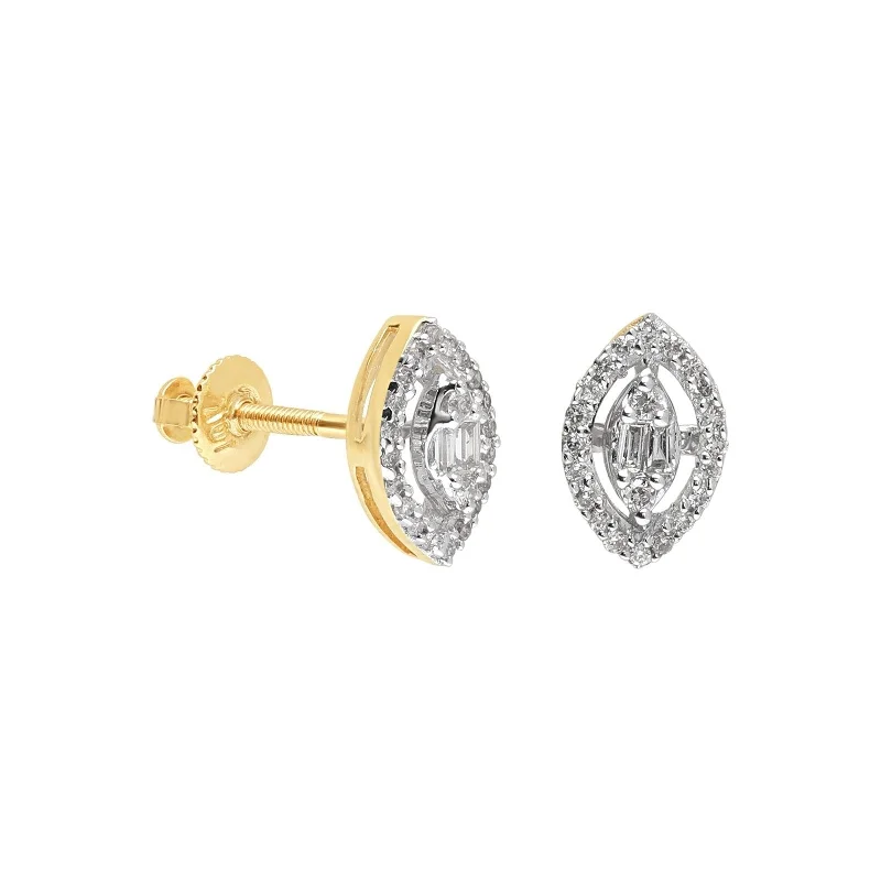 Retro charm earrings-Diamond Pavé Marquise with Halo Screw Back Earrings