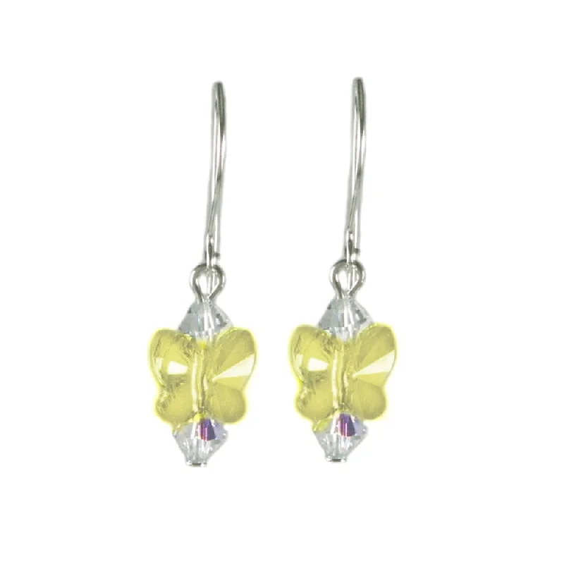 Tile pattern earrings-Jonquil Yellow Butterfly Earrings Made with Swarovski(R) Crystal Sterling Silver