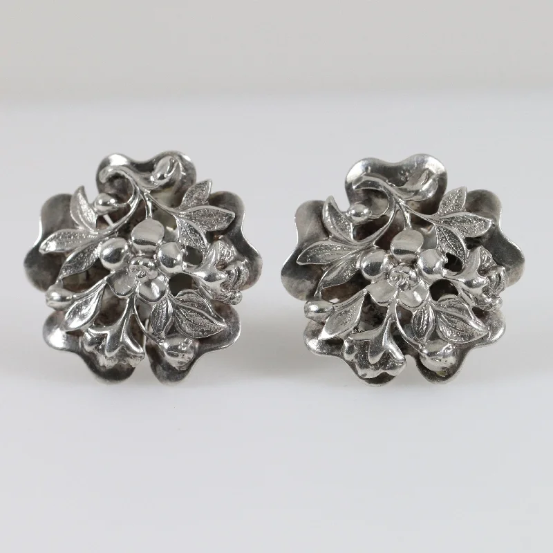 Gothic stud earrings-Vintage Silver Jewelry | Ornate Delicate Floral Earrings