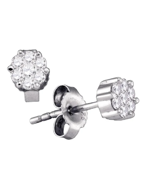 Triangle stud earrings-Flower Cluster Diamond Stud Earrings 1/6 ctw 4mm