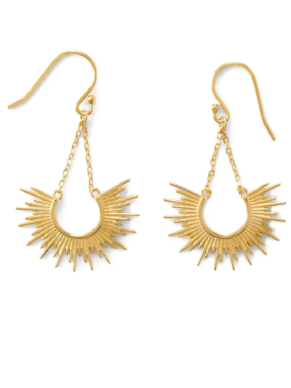 Lunar drop earrings-Sunrise Earrings 14k Gold-plated with Chain Half Sun Design