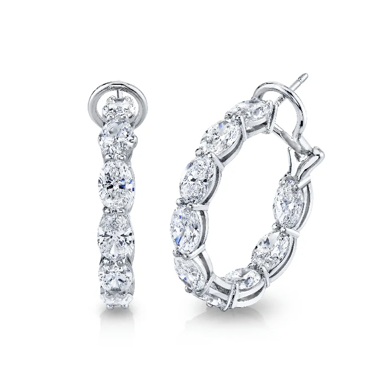 Wrapped gem earrings-East-West Oval Diamond Hoop Earrings